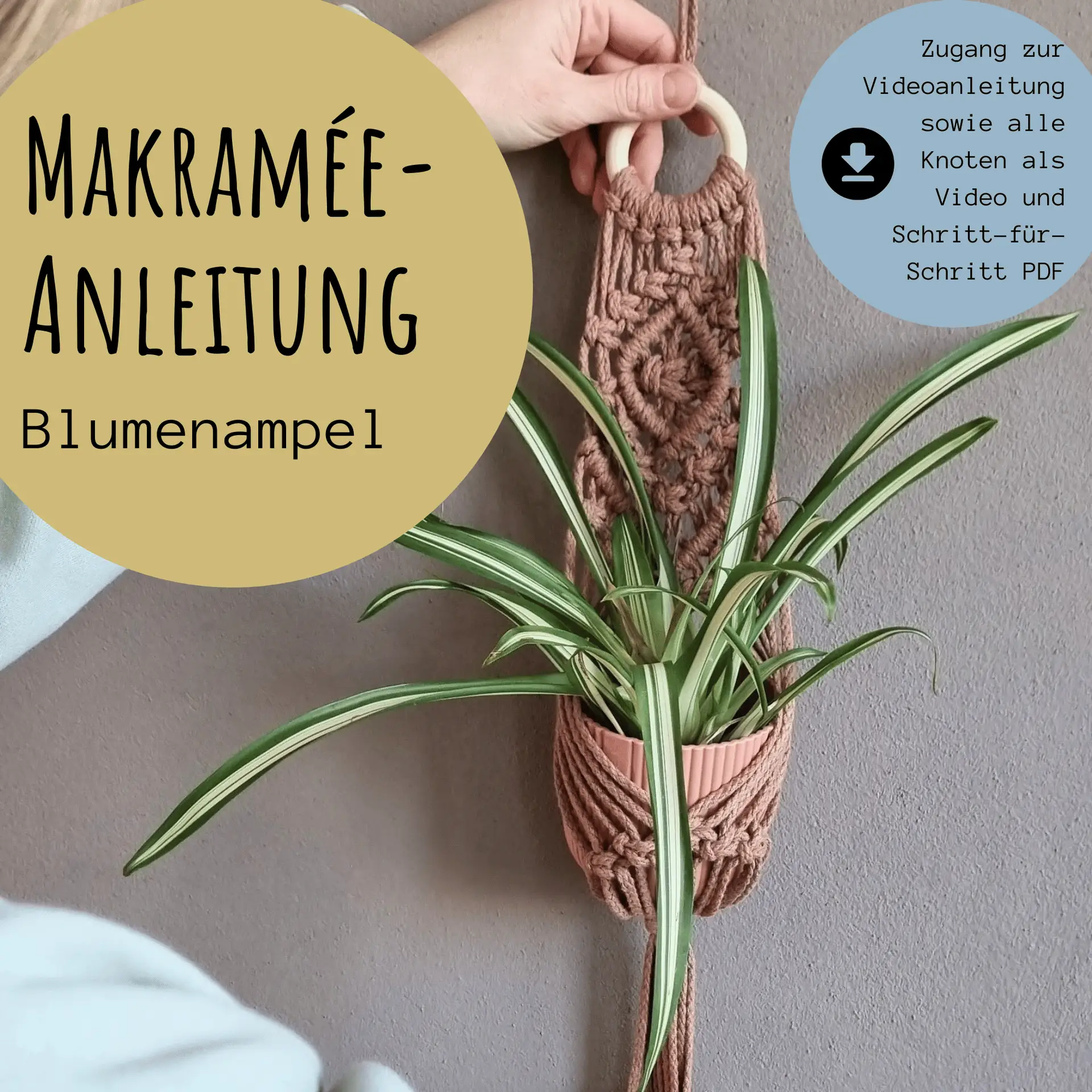 Makramee Blumenampel Anleitung einfach - Blumenampel selber machen mit Videoanleitung Download | Blumen Ampel knüpfen DIY
